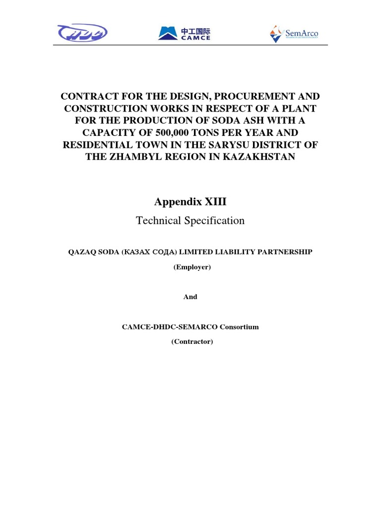 Appendix XIII Technical Specification | PDF | Sodium Carbonate | Sodium ...