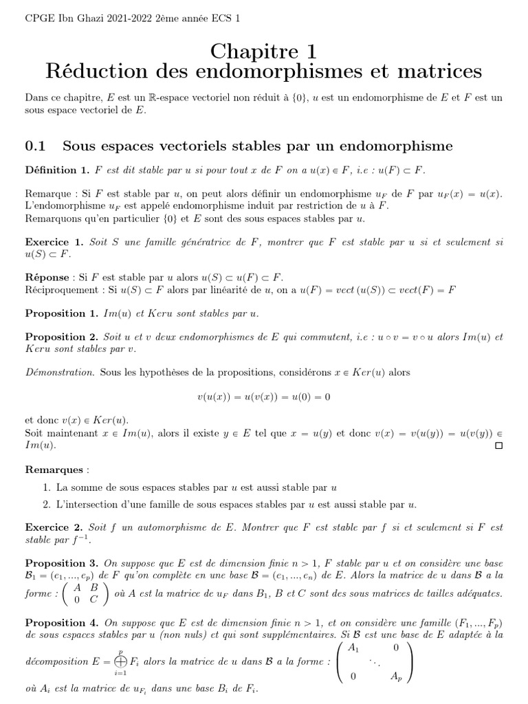 Réduction des endomorphismes et matrices | PDF | Valeur propre, vecteur ...