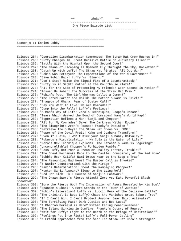Episode list pdf