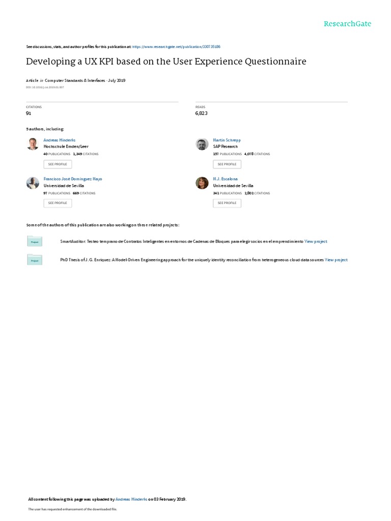 Developing A UX KPI Based On The User Experience Questionnaire | PDF ...
