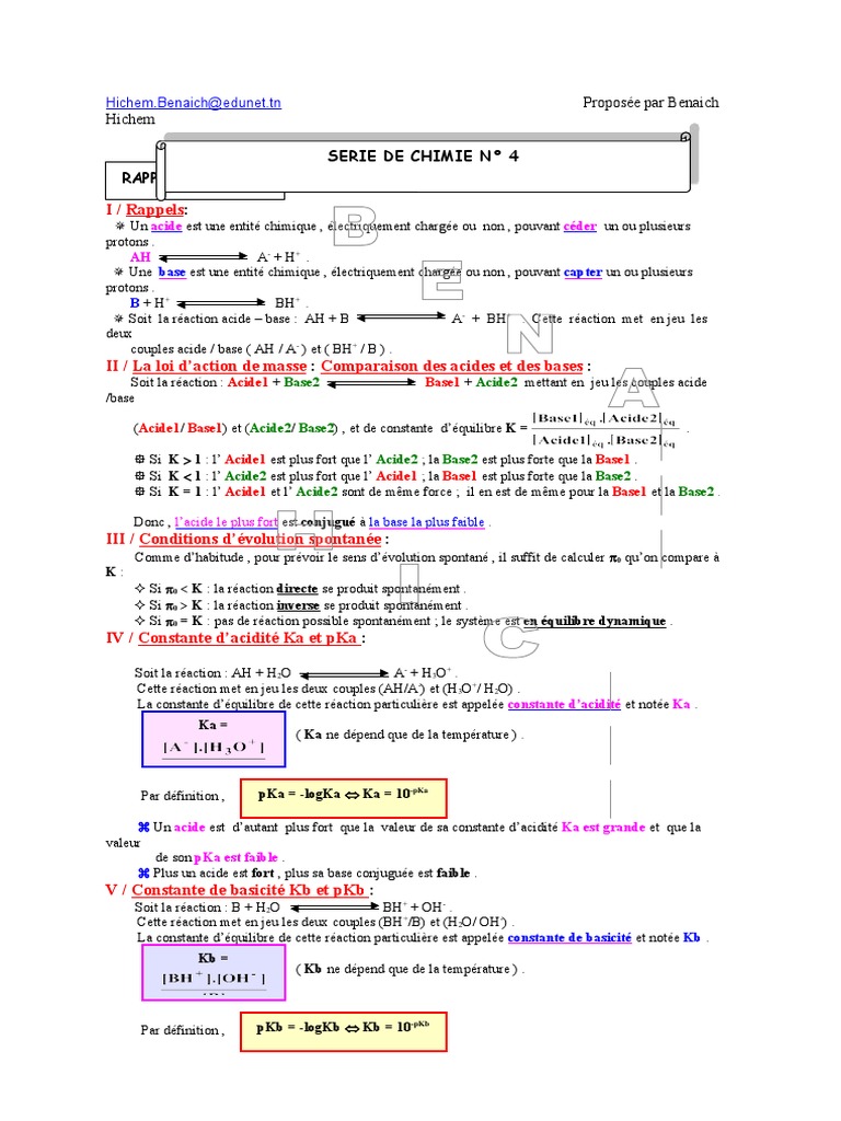 Concepts clés des acides et bases en chimie | PDF | Ph | Constante d ...