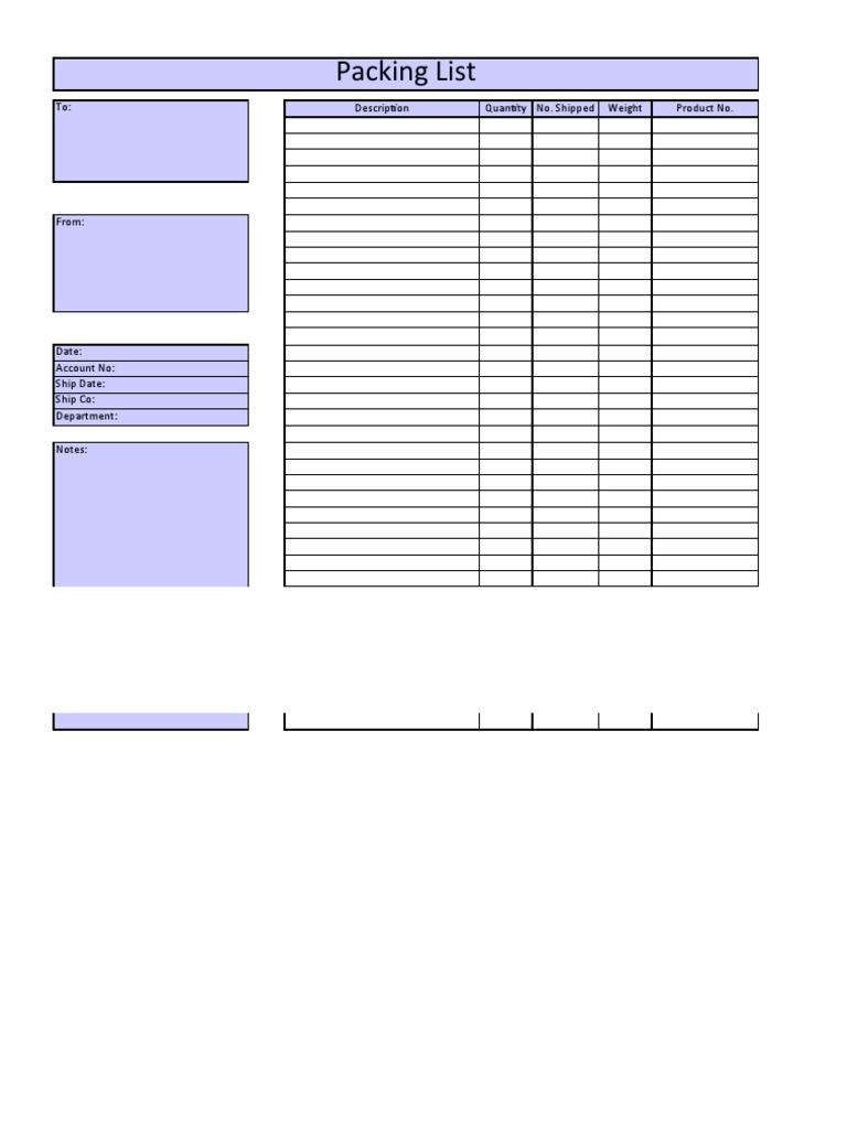 Packing List Template and Weight Note | PDF