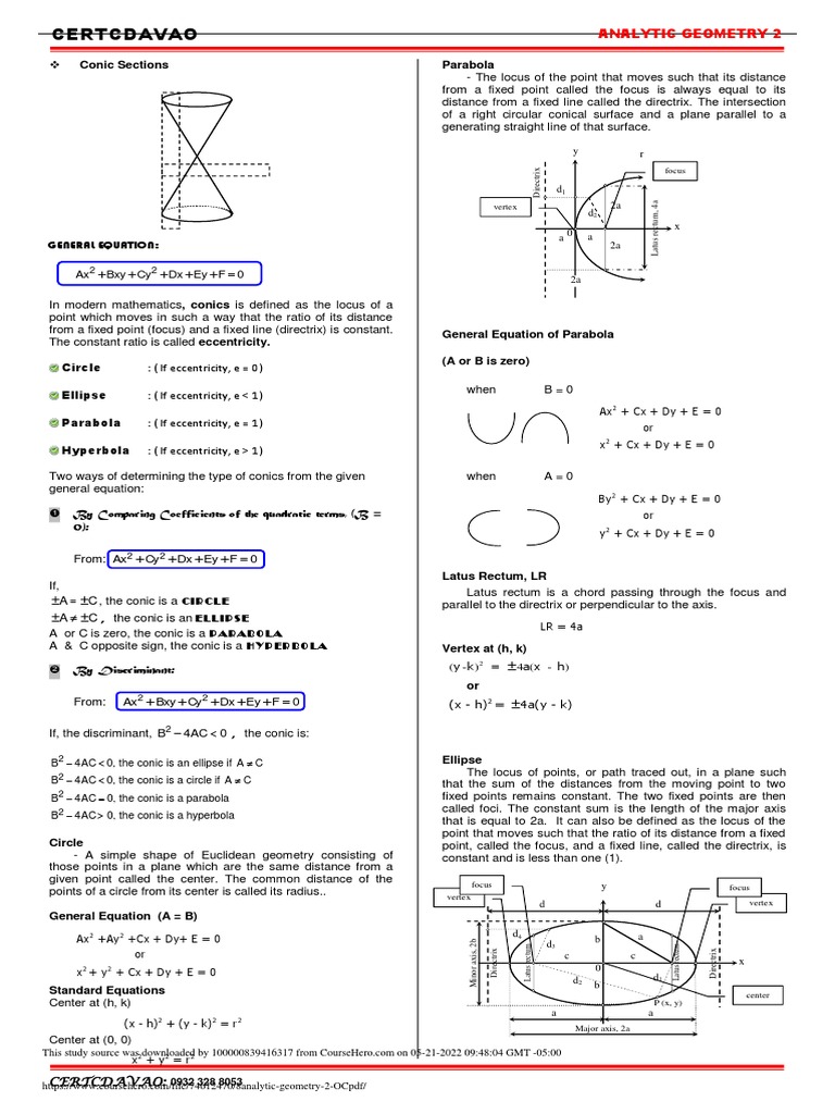 Conic Sections and Their Equations | PDF | Ellipse | Manifold