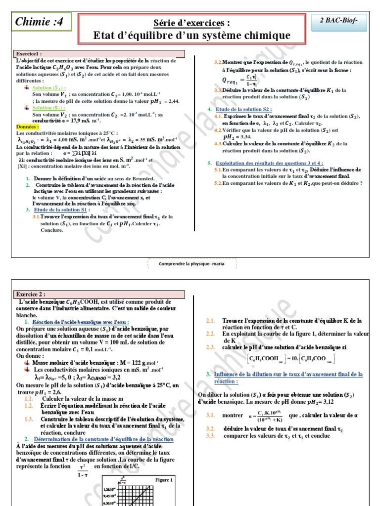 Equilibre Chimique Série 4 | PDF | Ph | Concentration molaire