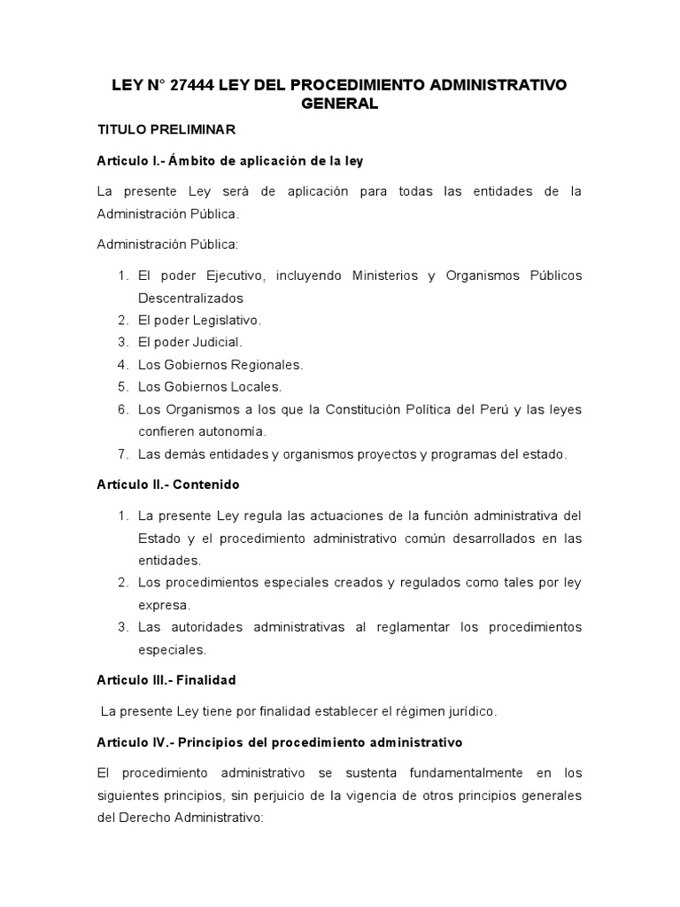 Ley 27444: Procedimiento Administrativo Perú | PDF | Regulación | Nulo ...