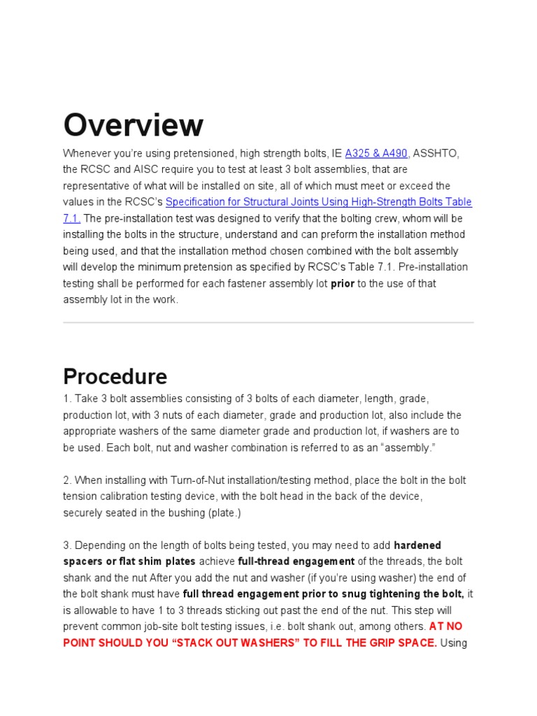 Pre-Installation Bolt Testing Guide | PDF | Screw | Nut (Hardware)