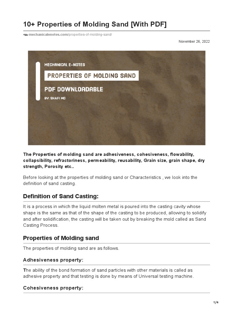 10 Properties of Molding Sand With PDF PDF Casting (Metalworking