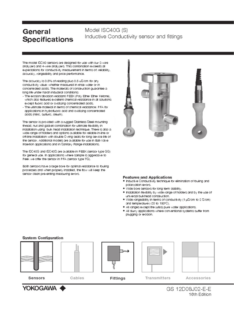 Conductivity Yokogawa SC Sensor PDF Pipe (Fluid Conveyance