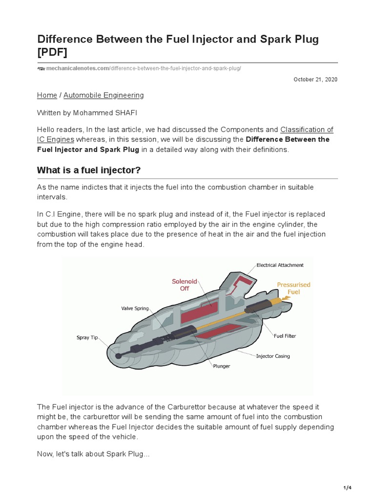 Difference Between The Fuel Injector and Spark Plug PDF PDF