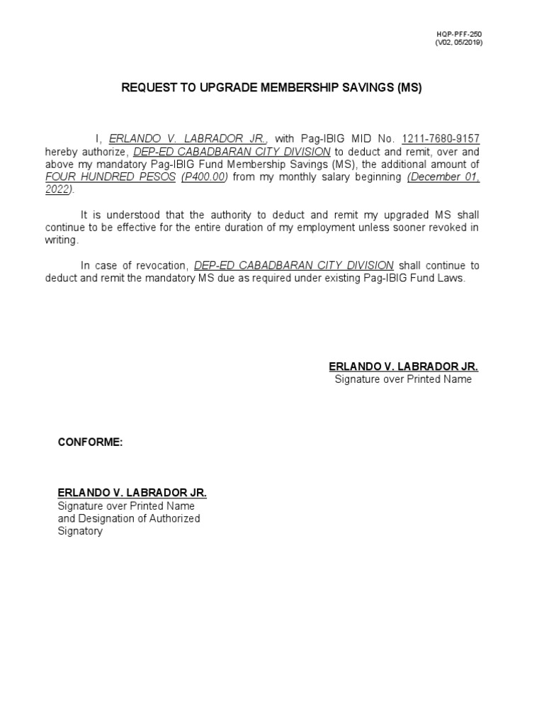 Pagibig request membership savings pdf
