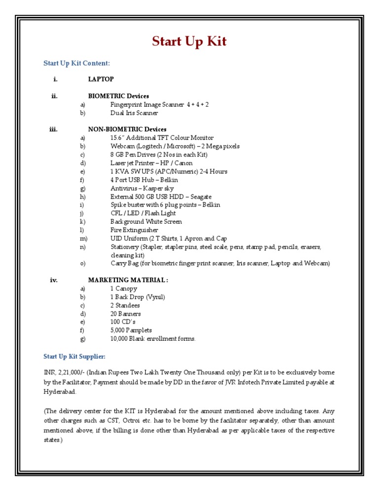 Comprehensive Start Up Kit Details | PDF | Computers