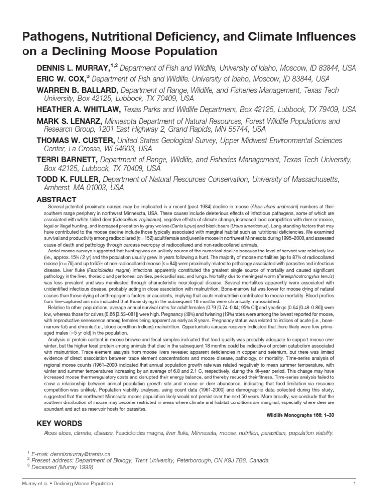 Moose Population Ecology in Minnesota PDF Moose White Tailed Deer