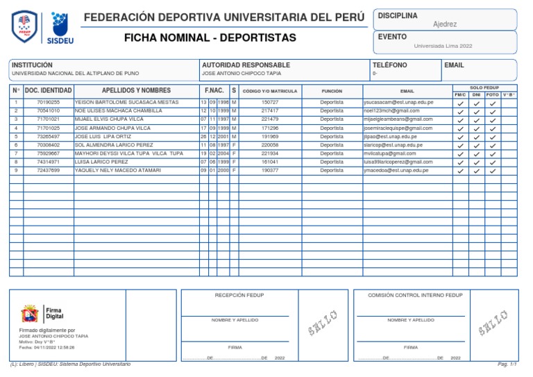 Ficha Nominal Aje Unalt Estudiaantes | PDF