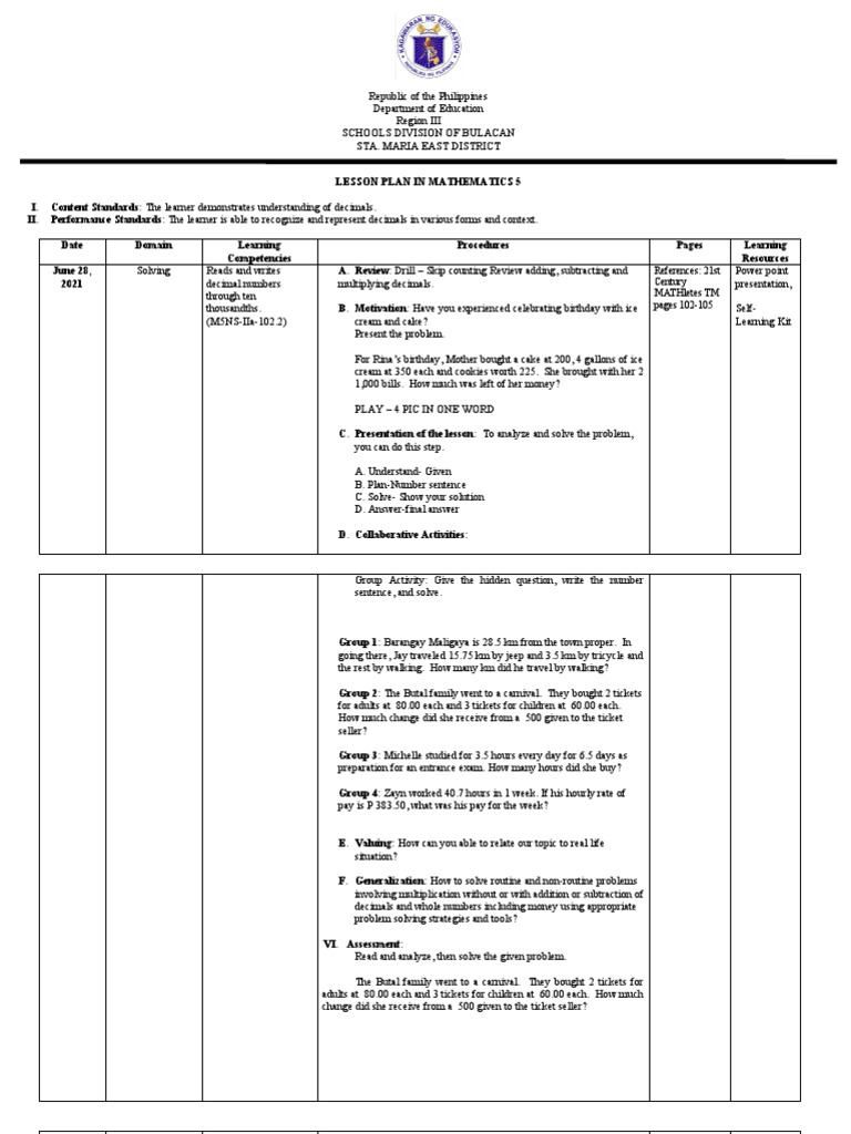Dlp Mathematics Pdf Learning Cognition