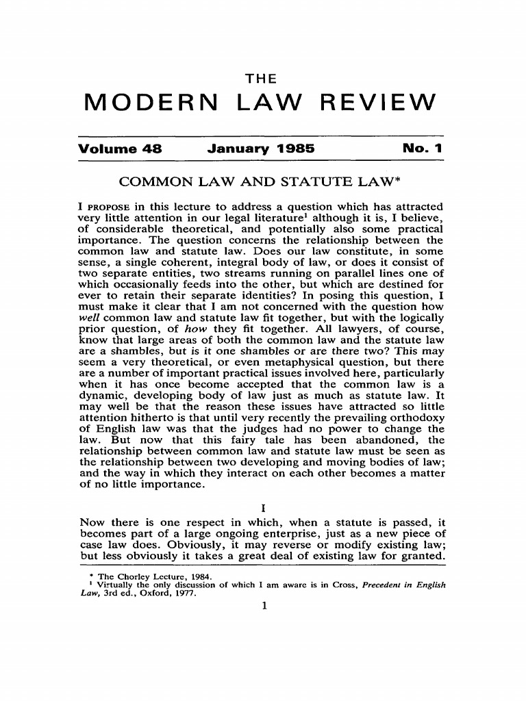 The Interwoven Relationship Between Common Law and Statute Law PDF