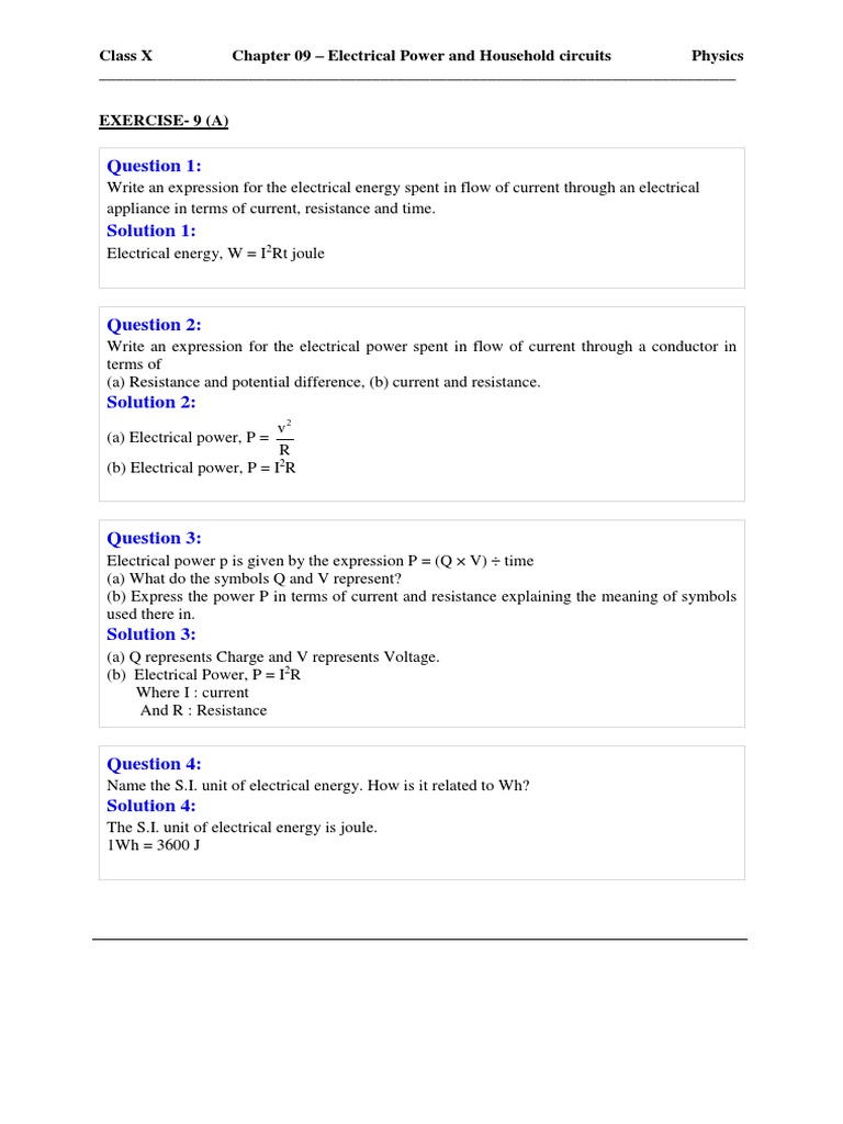 ICSE 10th Household PDF Mains Electricity Fuse (Electrical)