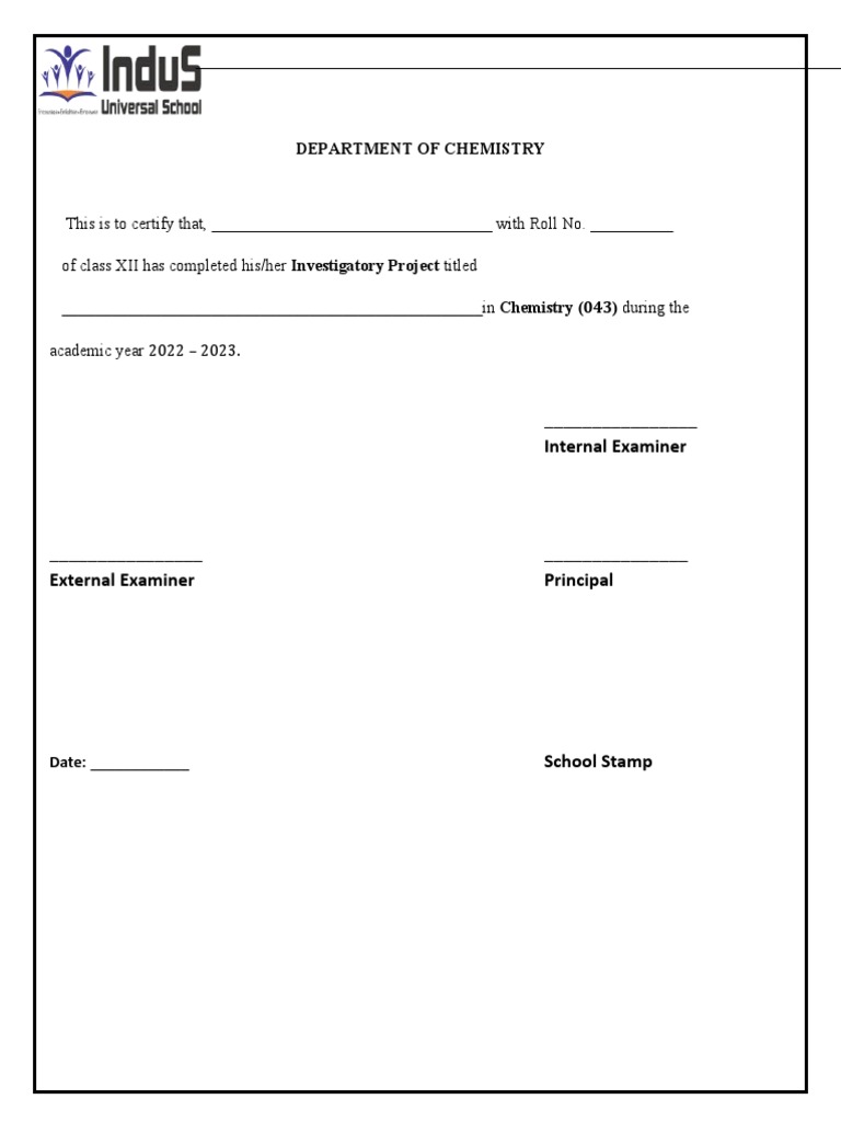Class 12 Chemistry Inv - Project Certificate. | PDF