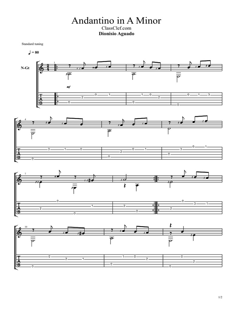 Andantino in A Minor by Dionisio Aguado PDF
