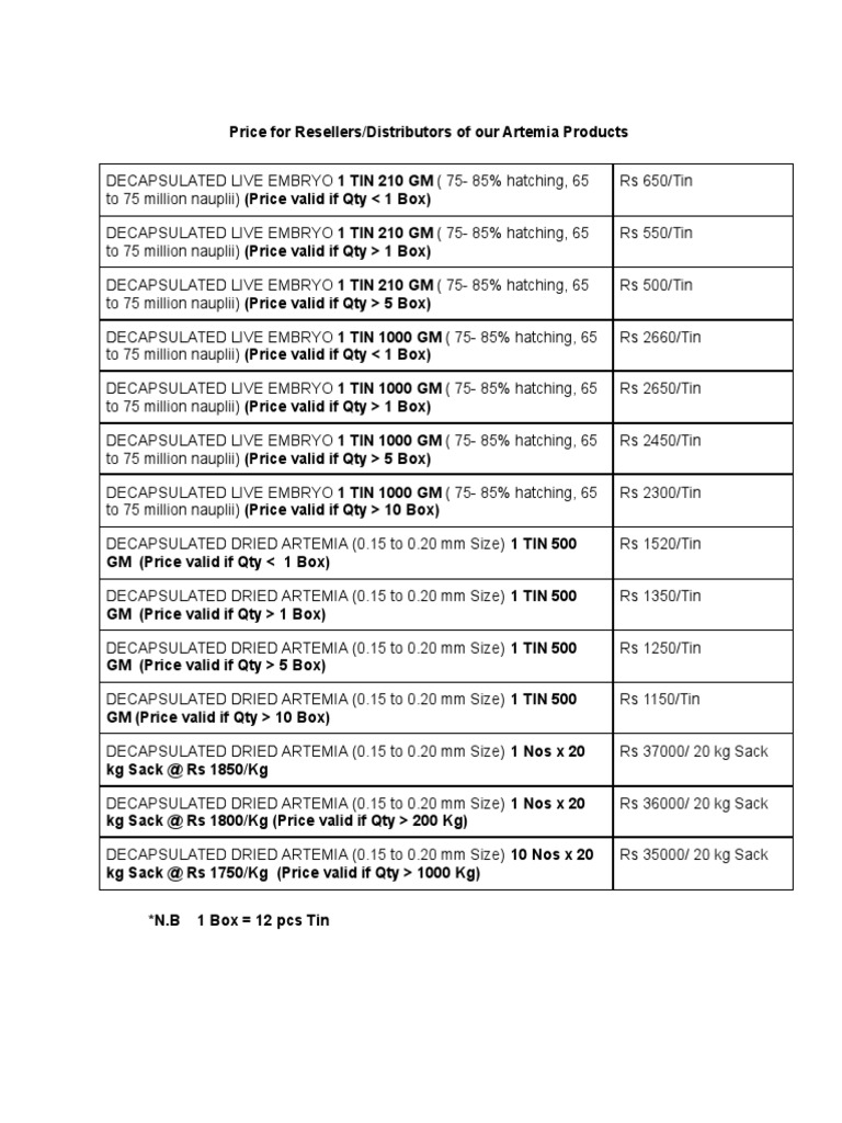 Distributor Price List PDF