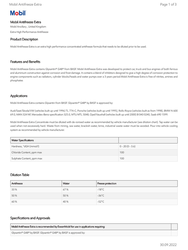 GL XX Mobil Antifreeze Extra PDF Exxon Mobil Chemistry