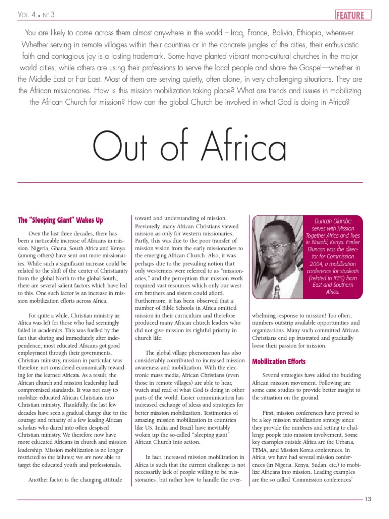 Out of Africa PDF Christian Mission Missionary