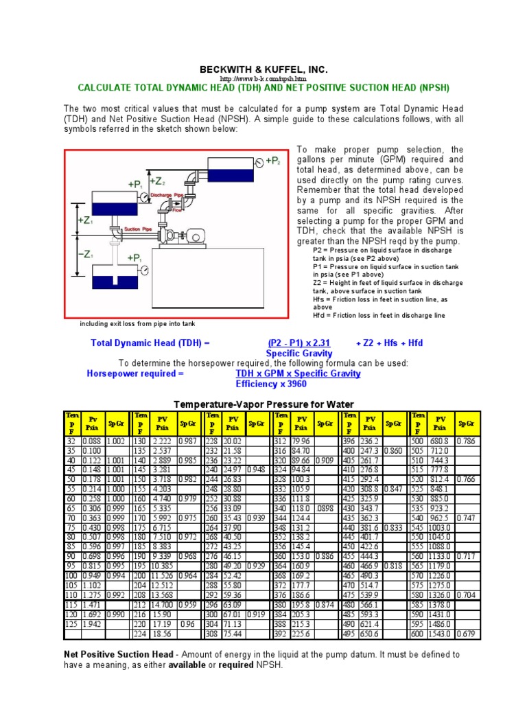 Calculate TDH and NPSH for pumps PDF Pressure Pump