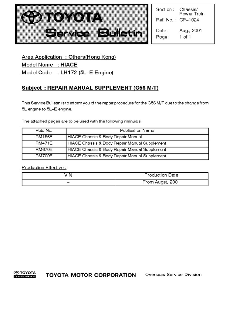 Area Application Others (Hong Kong) Model Name HIACE Model Code