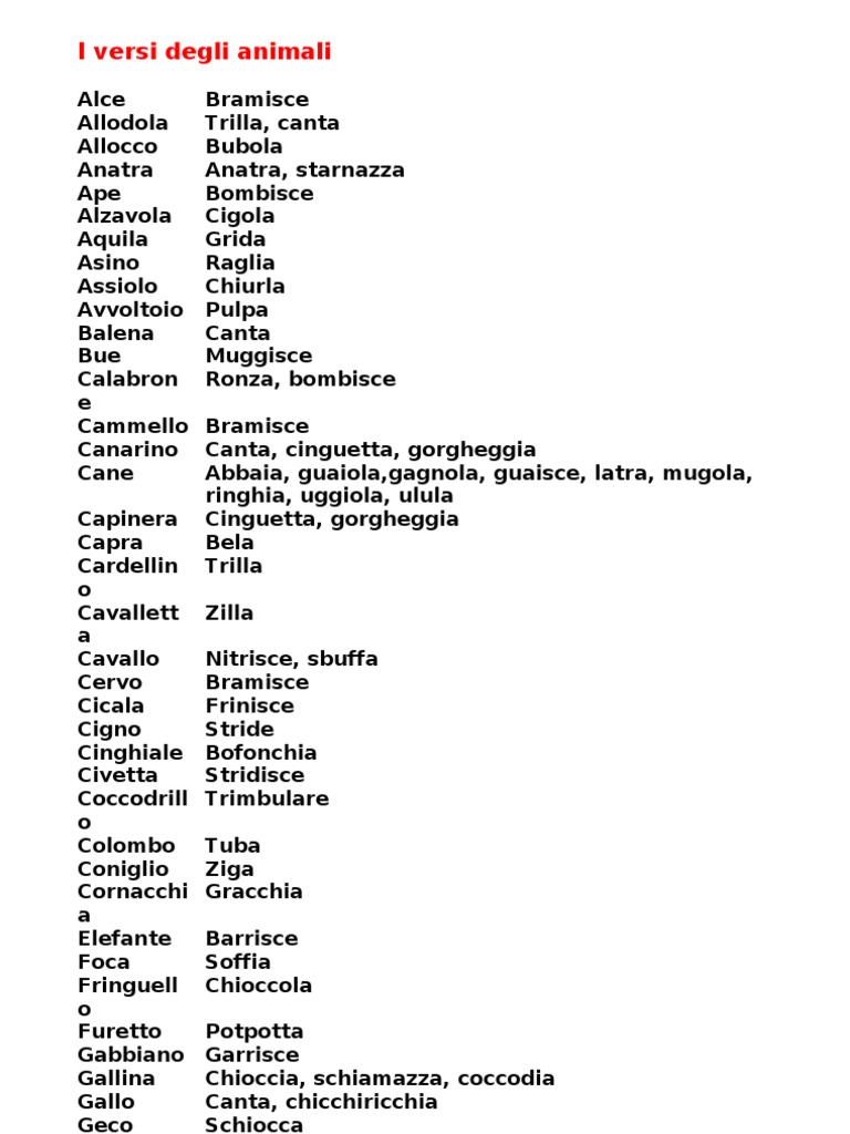 I Versi Degli Animali