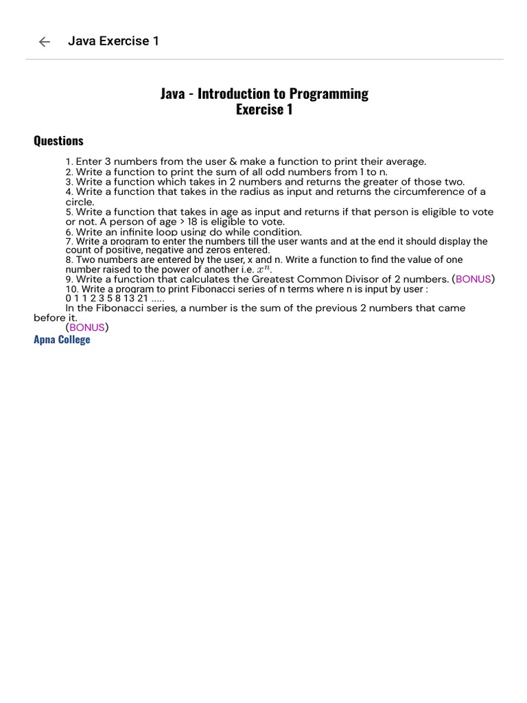 Java Exercise 1 | PDF
