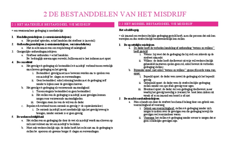 De Bestanddelen Van Een Misdrijf (Strafrecht REC) | PDF