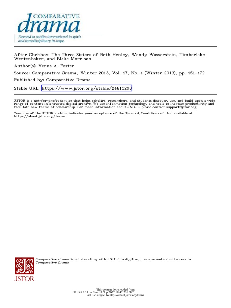 After Chekhov The Three Sisters of Beth Henley PDF Brontë Family