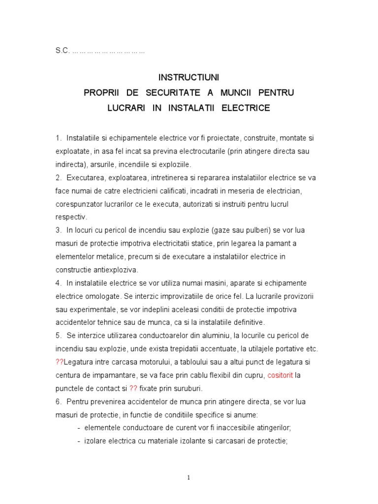 Instructiuni - Lucrari in Instalatii Electrice | PDF