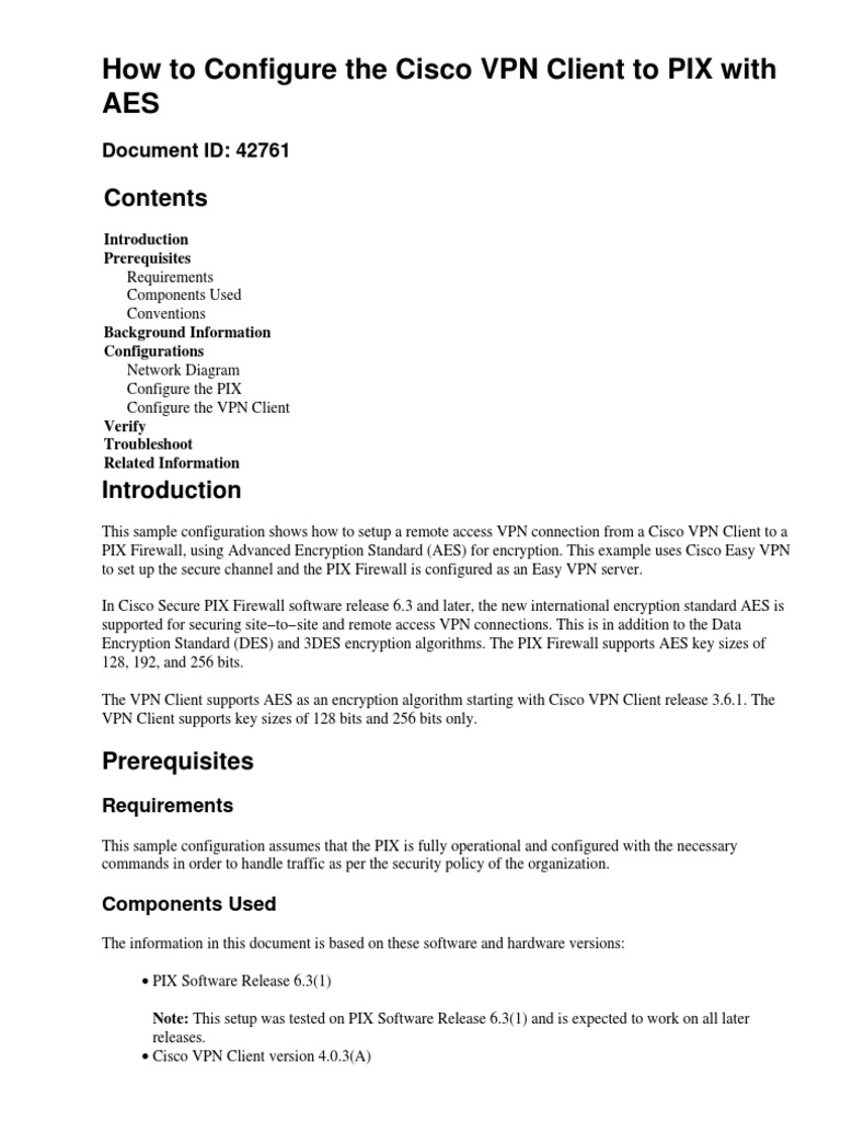 Vpnclient Pix Aes | PDF | Virtual Private Network | Internet Standards