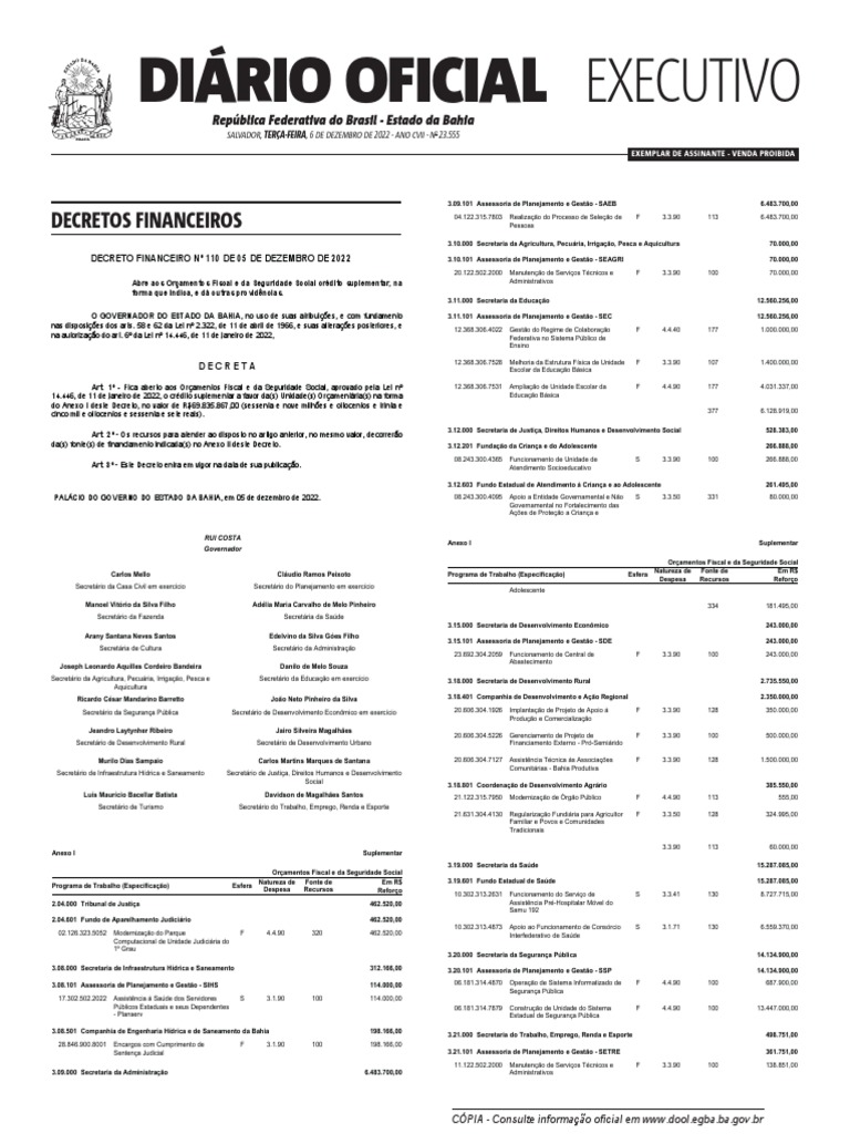 Diário Oficial Do Estado Da Bahia - Ano - 107 - Numero - 23555 | PDF ...