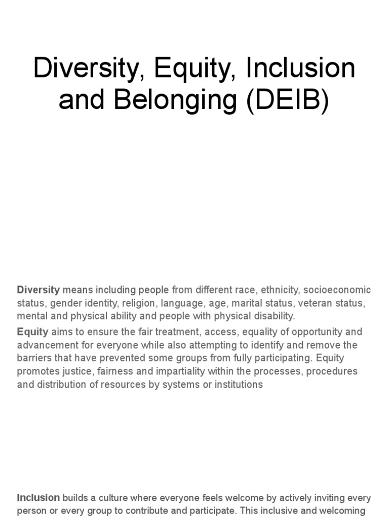 Diversity Equity Inclusion And Belonging Deib Pdf Disability