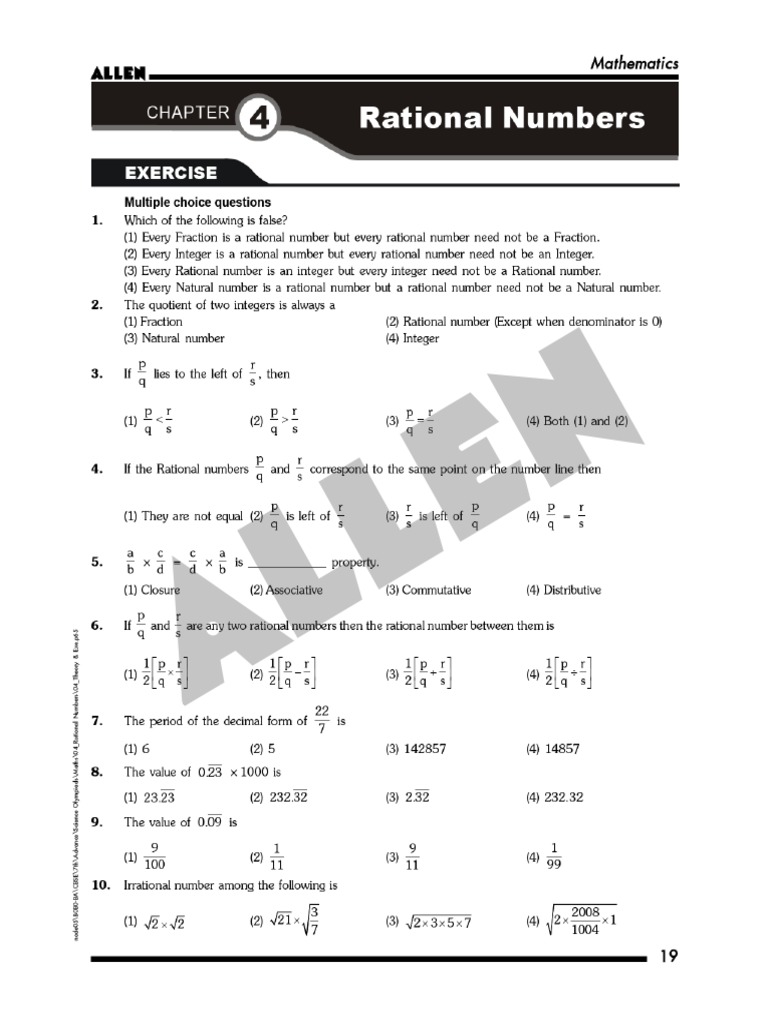 SSE - Maths Rational Number - A | PDF