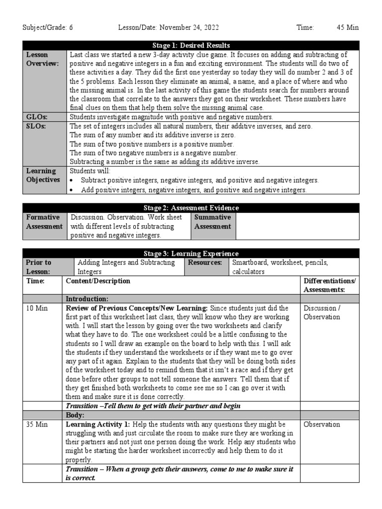 Engaging Integers Game for Grade 6 | PDF | Career & Growth
