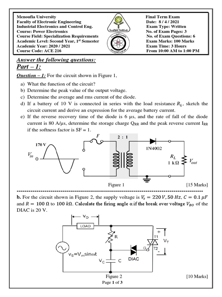 Analysis of Power Electronics Circuits Used for Phase Control of AC Loads PDF Diode Power