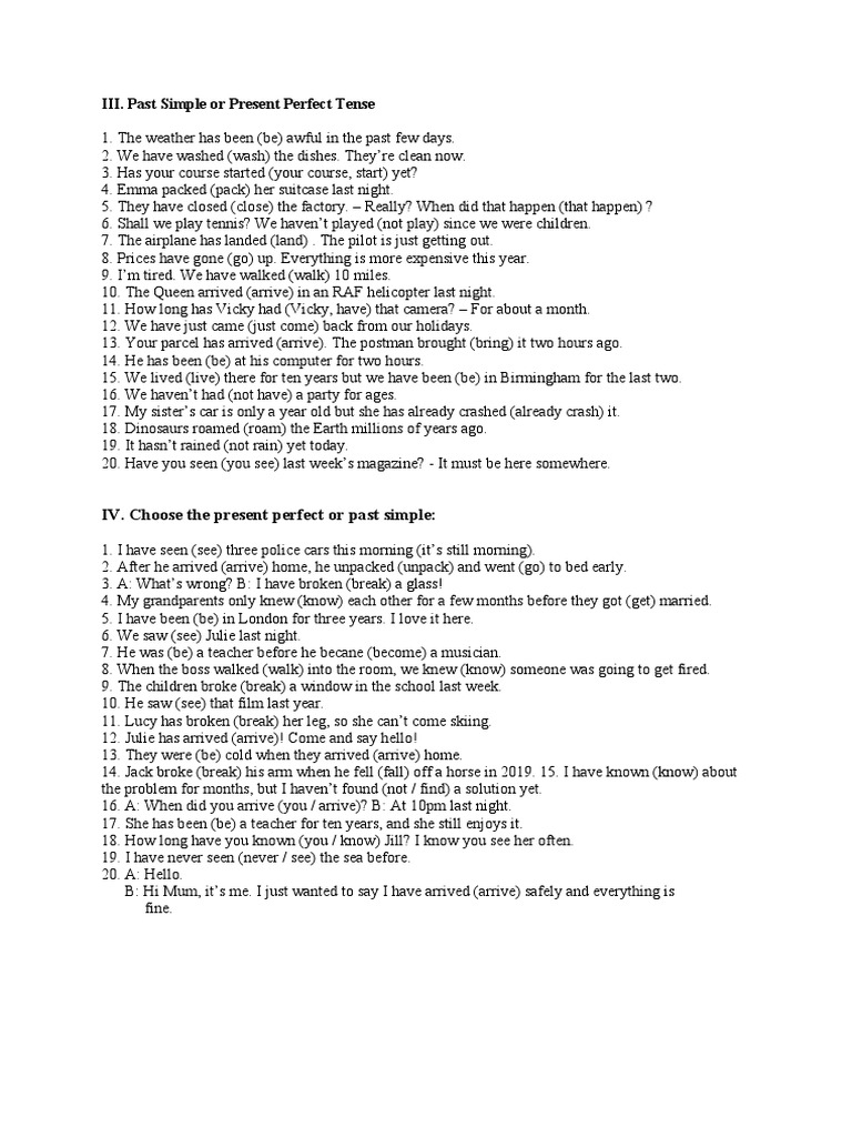 Past Simple vs Present Perfect Guide | PDF | Language Arts & Discipline ...