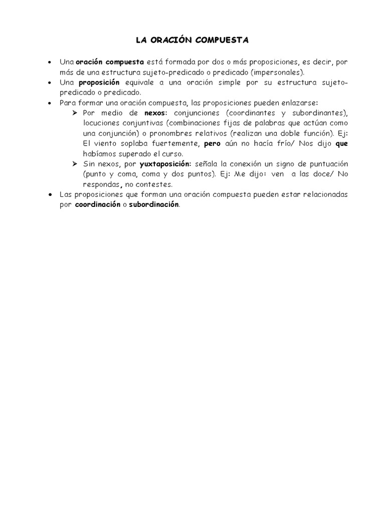 Estructura de la Oración Compuesta | PDF | Oración (Lingüística) | Sintaxis