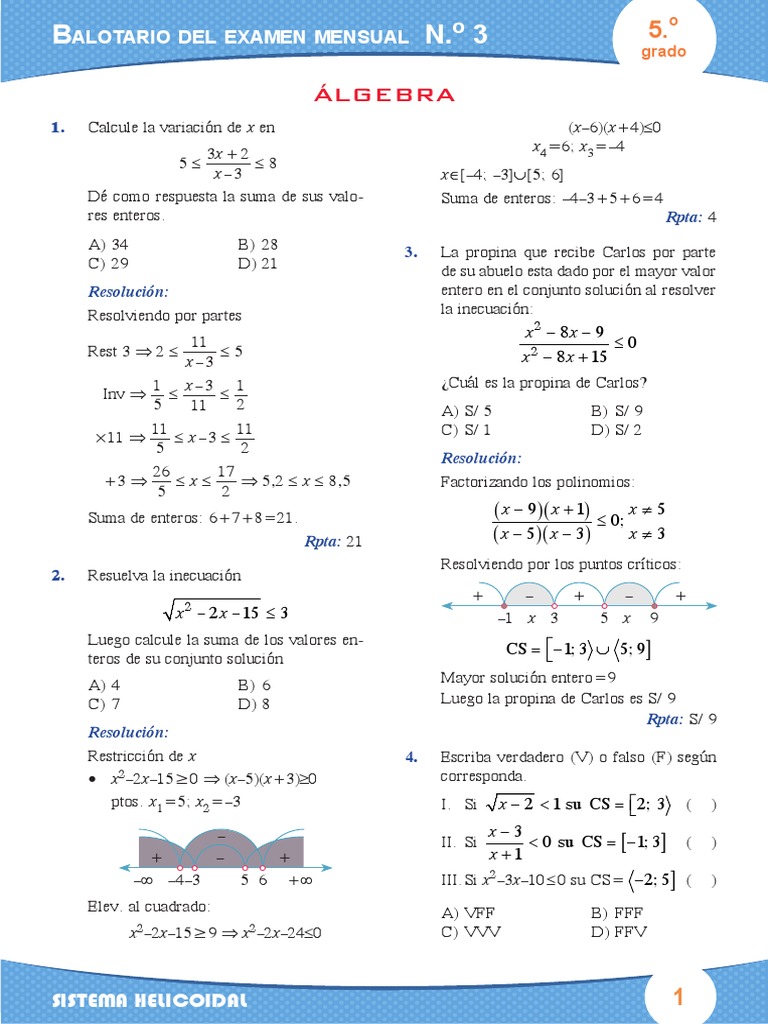 Algebra 5-III Bal-Bim 22 | PDF | Matemáticas | Números