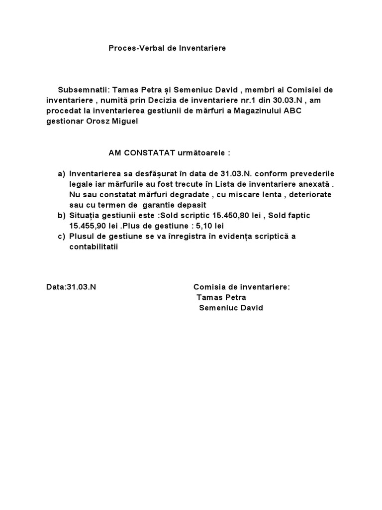 Proces-Verbal de Inventariere | PDF