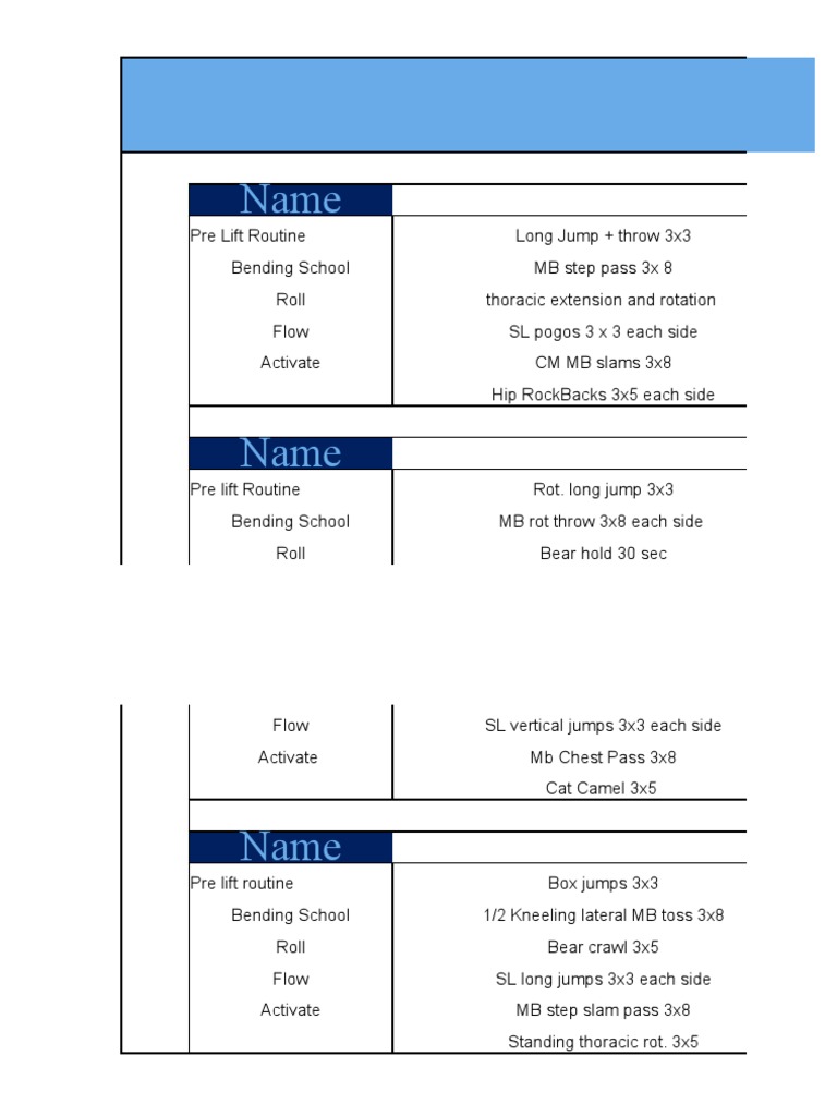 Pre Lift Routine Exercise Guide | PDF | Physical Exercise | Recreation