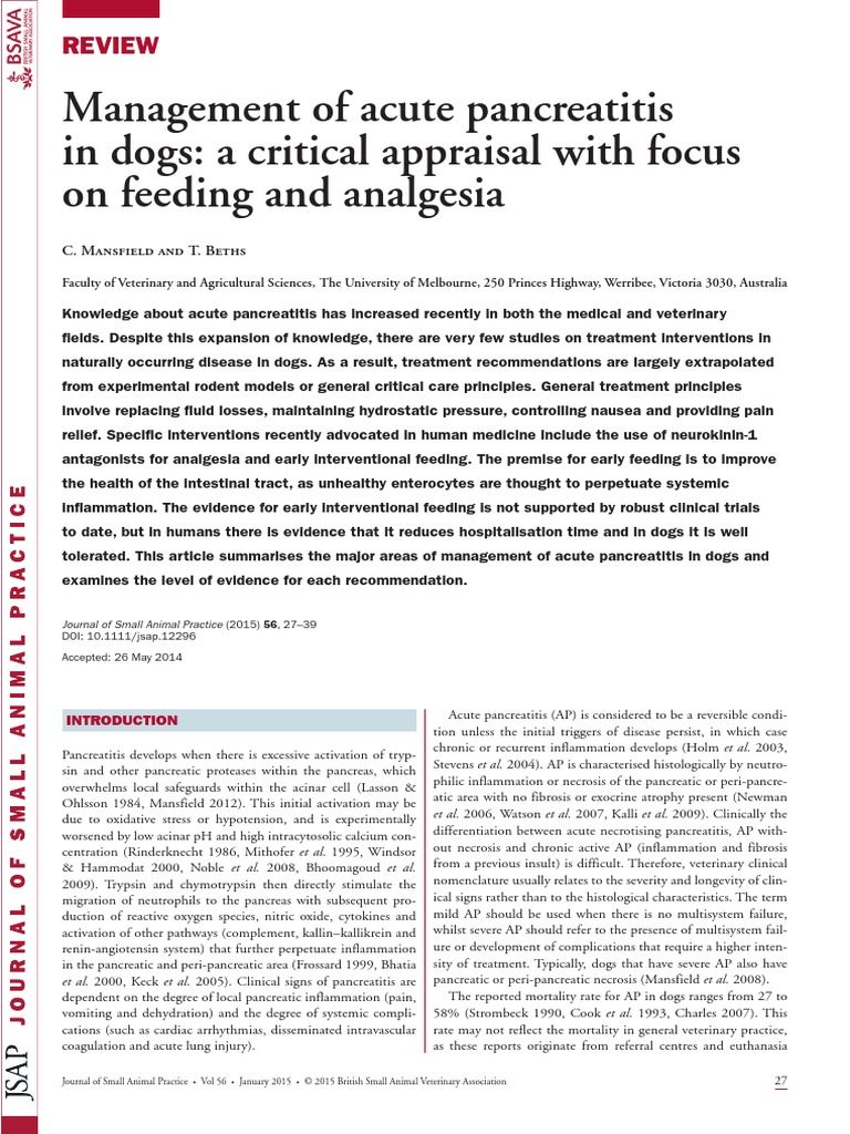 Snapshot of Pancreatitis Dietary Management In Canines