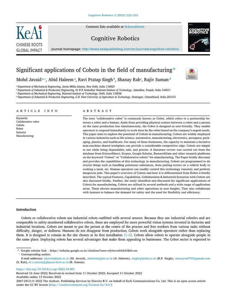 Paper 02 CoBot Intro and Specs | PDF | Automation | Robot
