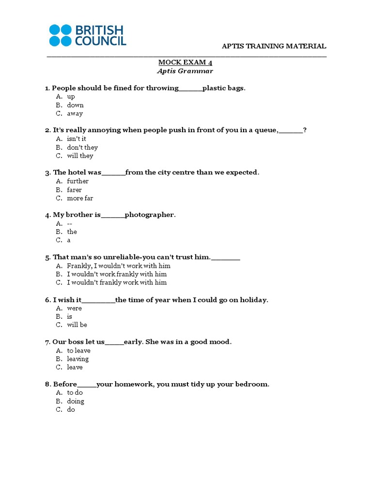 Mock Exam 4 Grammar And Vocabulary Practice Test With Detailed