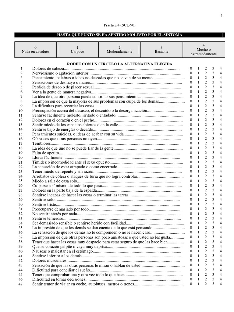 scl-90-HOJA DE RESPUESTA | PDF | Medicina CLINICA