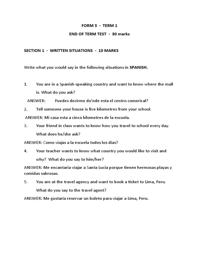 Form 3 - End of Term Test - Term 1 | PDF