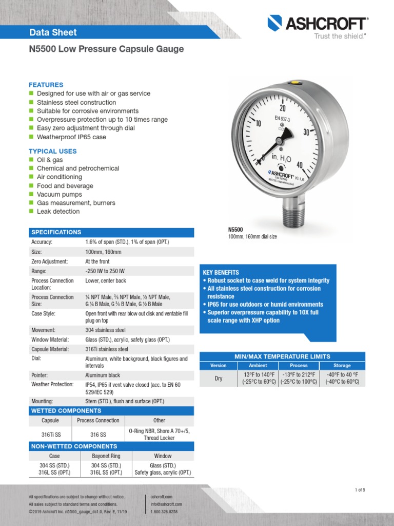 Datasheet n5500 Low Pressure Capsule Gauge Download Free PDF