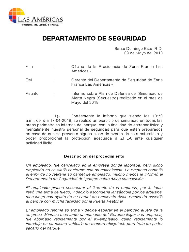 Simulacro de Secuestro en ZFLA 2018 | PDF